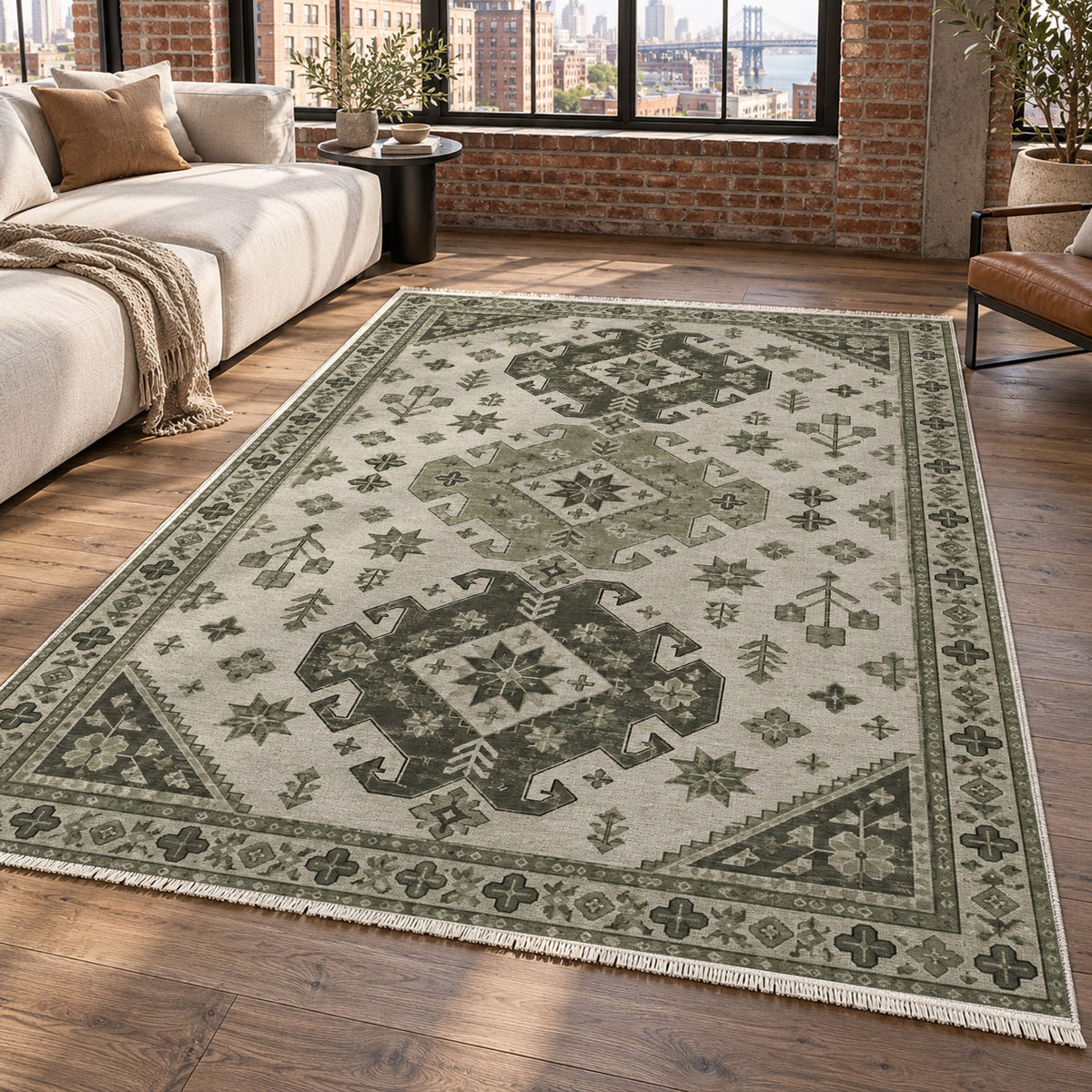 Caucasian Diamonds Sage Stone Classic Washable Rug — new york living