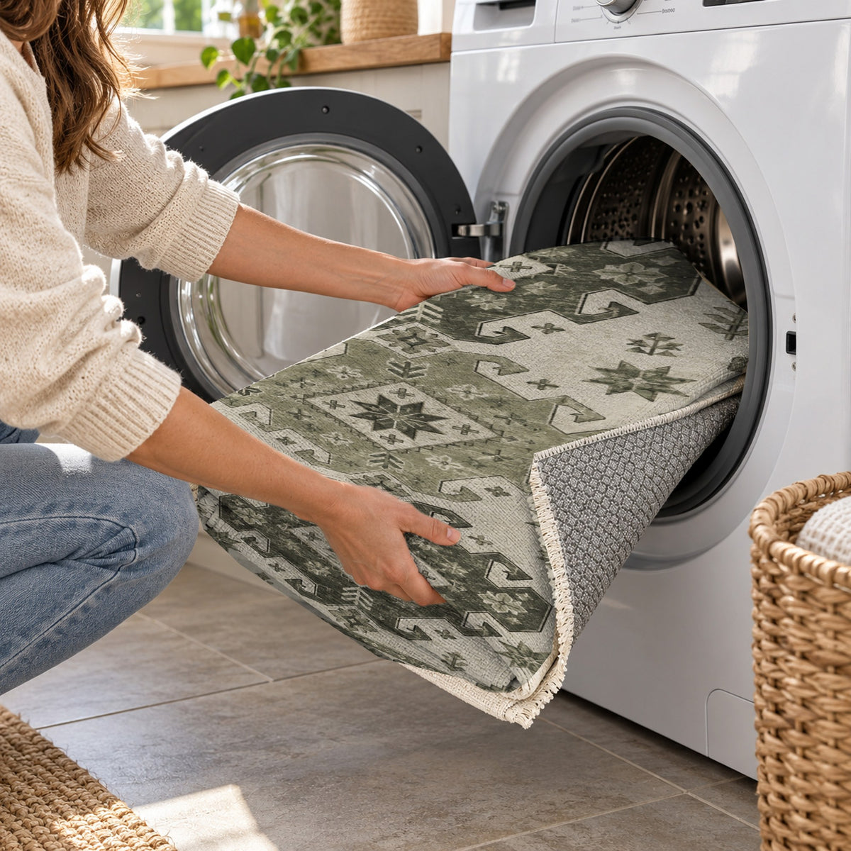 Caucasian Diamonds Sage Stone Classic Washable Rug — washing machine