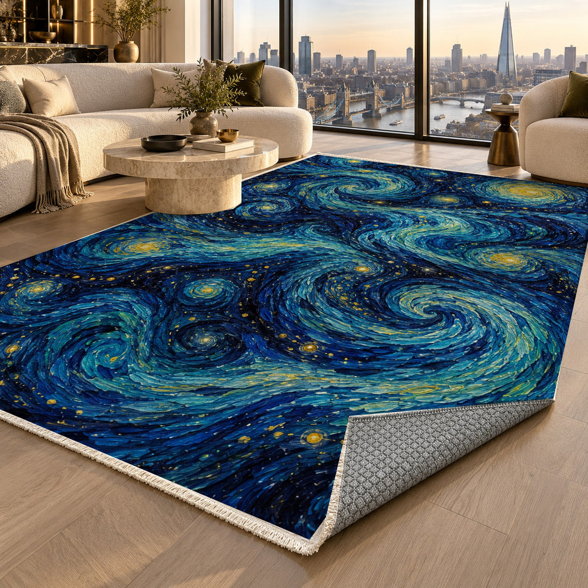 Celestial Currents Abstract Washable Rug — london luxury living