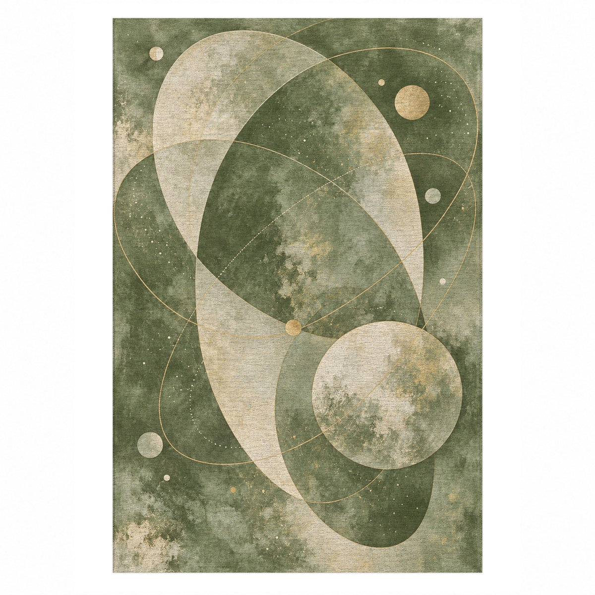 Celestial Orbits Sage Abstract Washable Rug — top view