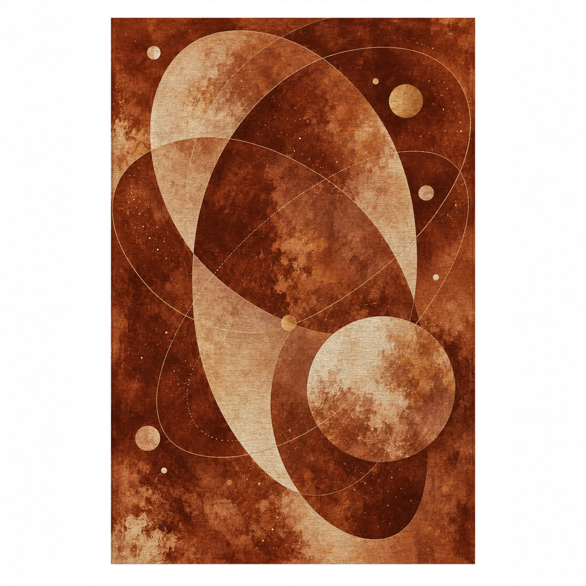 Celestial Orbits Terracotta Abstract Washable Rug — top view