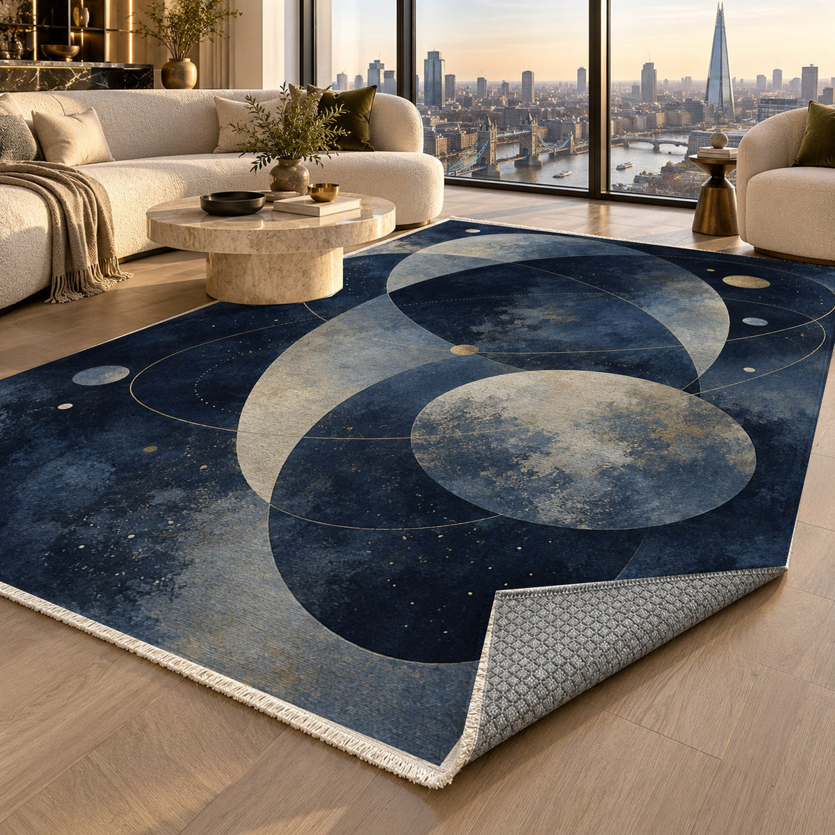 Celestial Orbits Abstract Washable Rug — london luxury living
