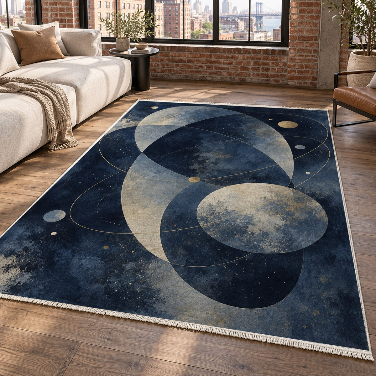 Celestial Orbits Abstract Washable Rug — new york living