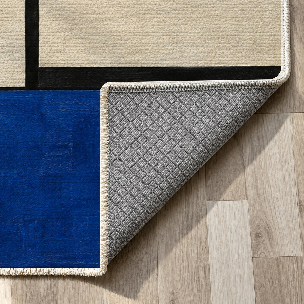 Chromatic Grid Abstract Washable Rug — backing close up