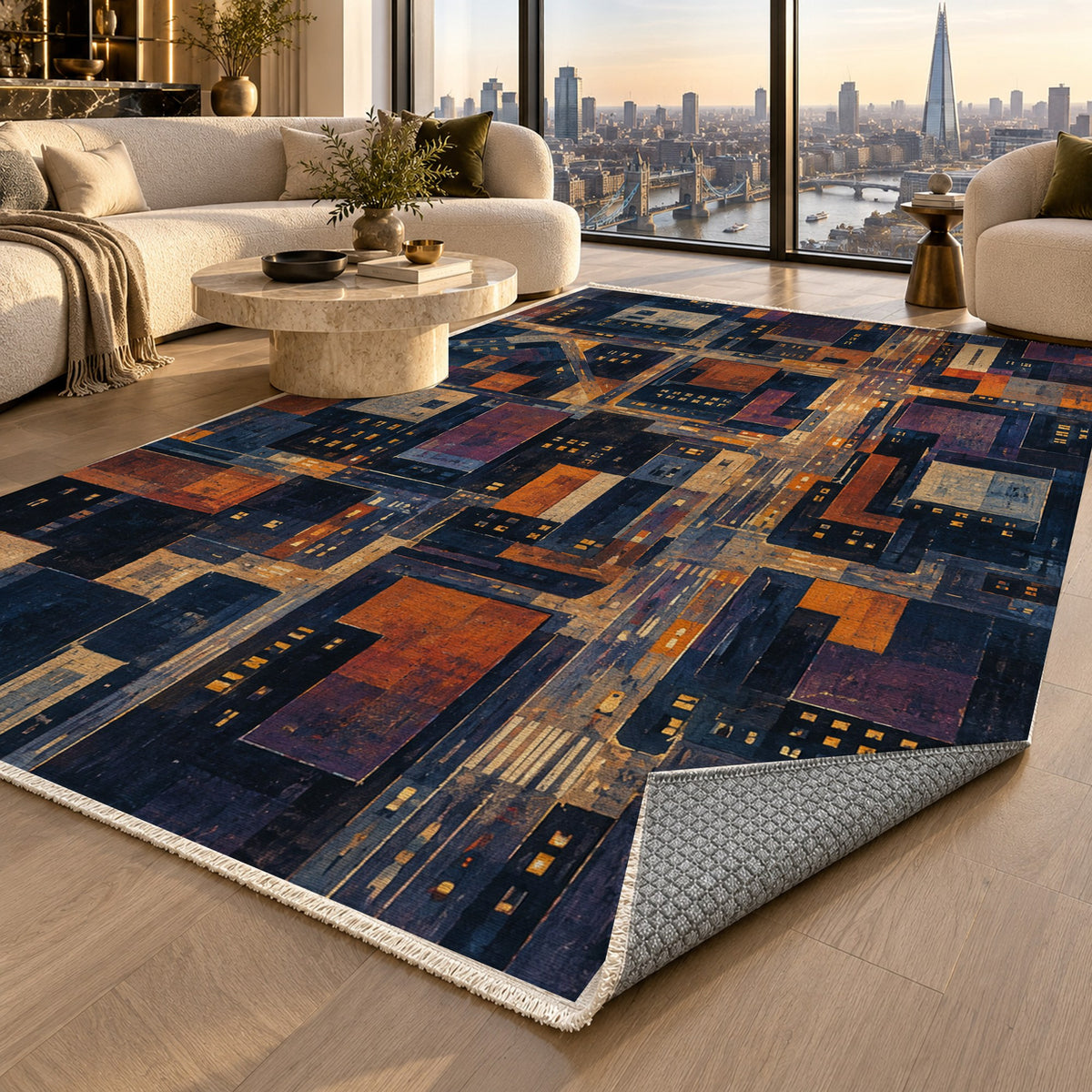 City At Dusk II Modern Washable Rug — london luxury living