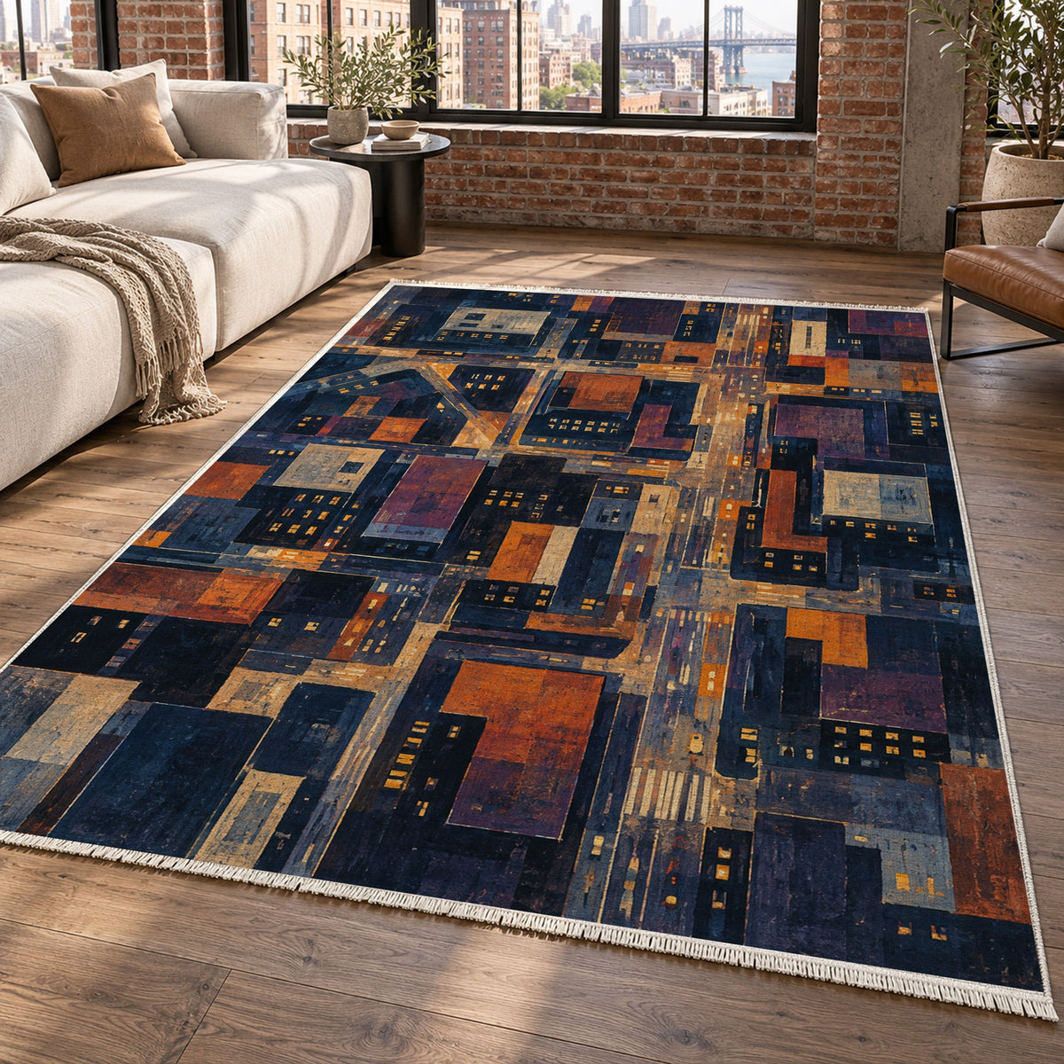 City At Dusk II Modern Washable Rug — new york living