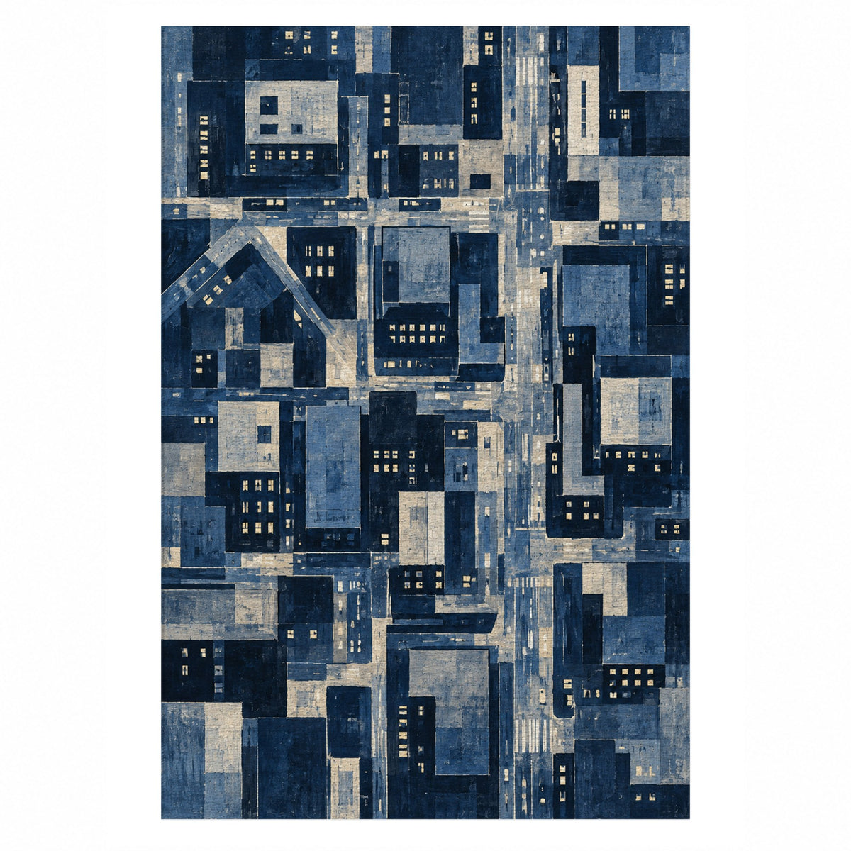 City At Dusk Indigo Modern Washable Rug — top view