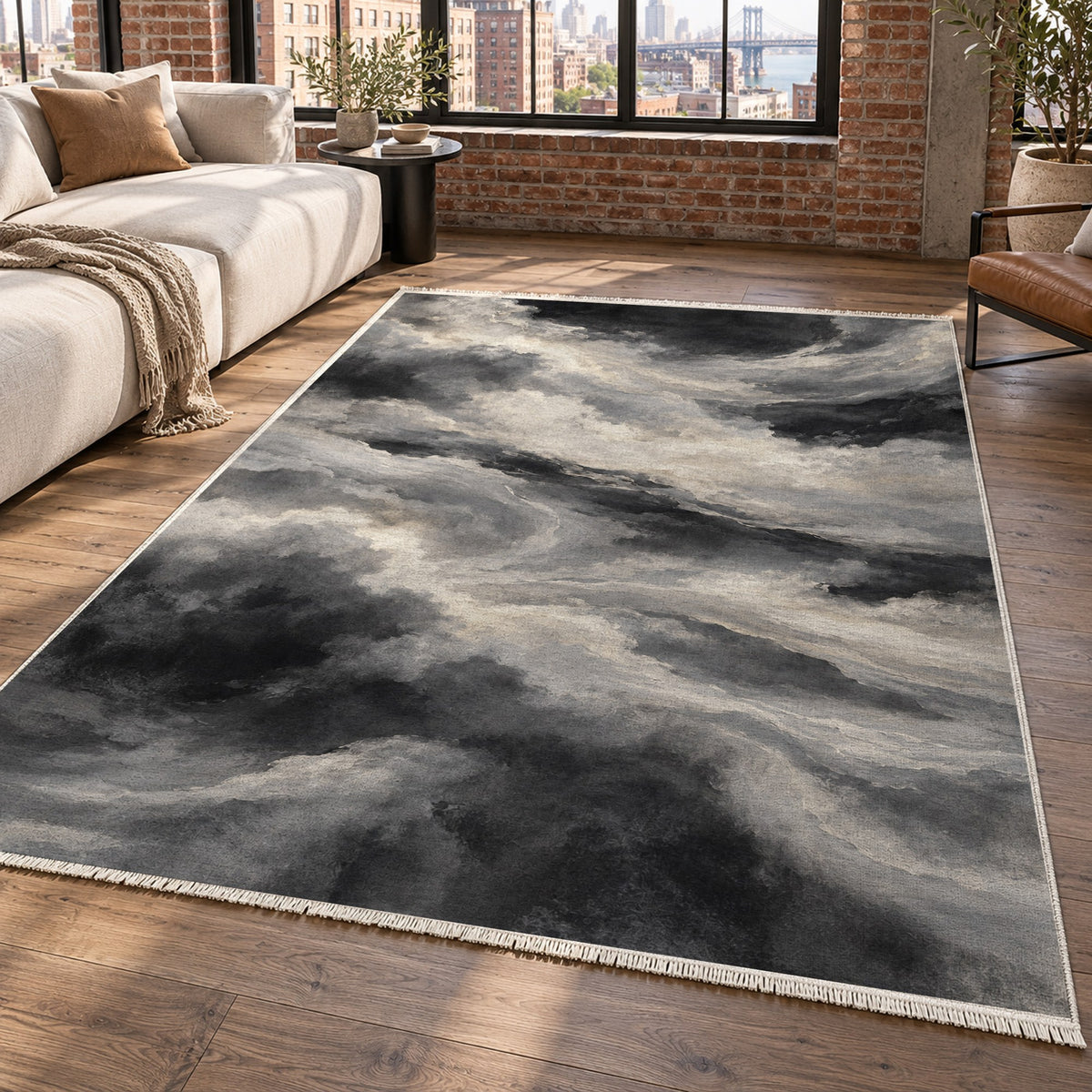 Cloud Atlas Charcoal Abstract Washable Rug — new york living