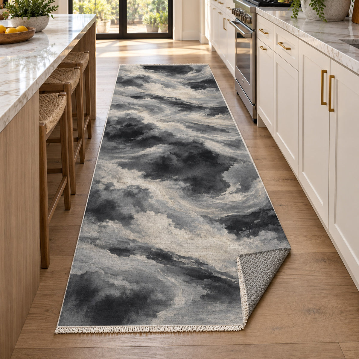 Cloud Atlas Charcoal Abstract Washable Rug — new york kitchen runner