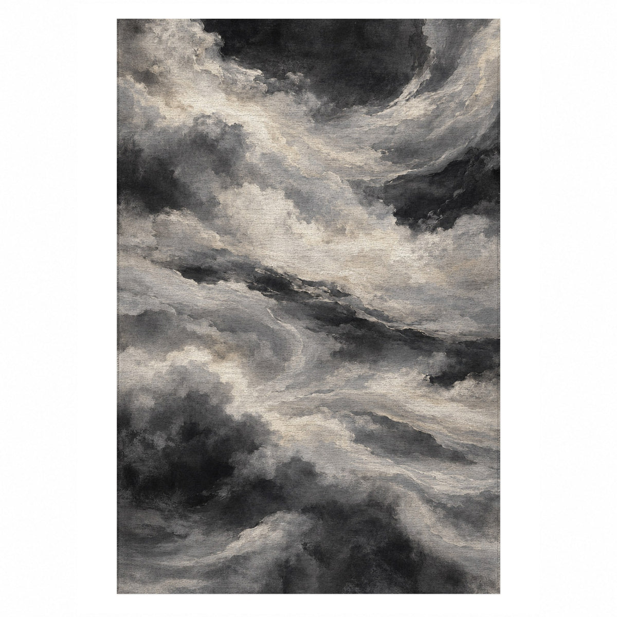 Cloud Atlas Charcoal Abstract Washable Rug — top view