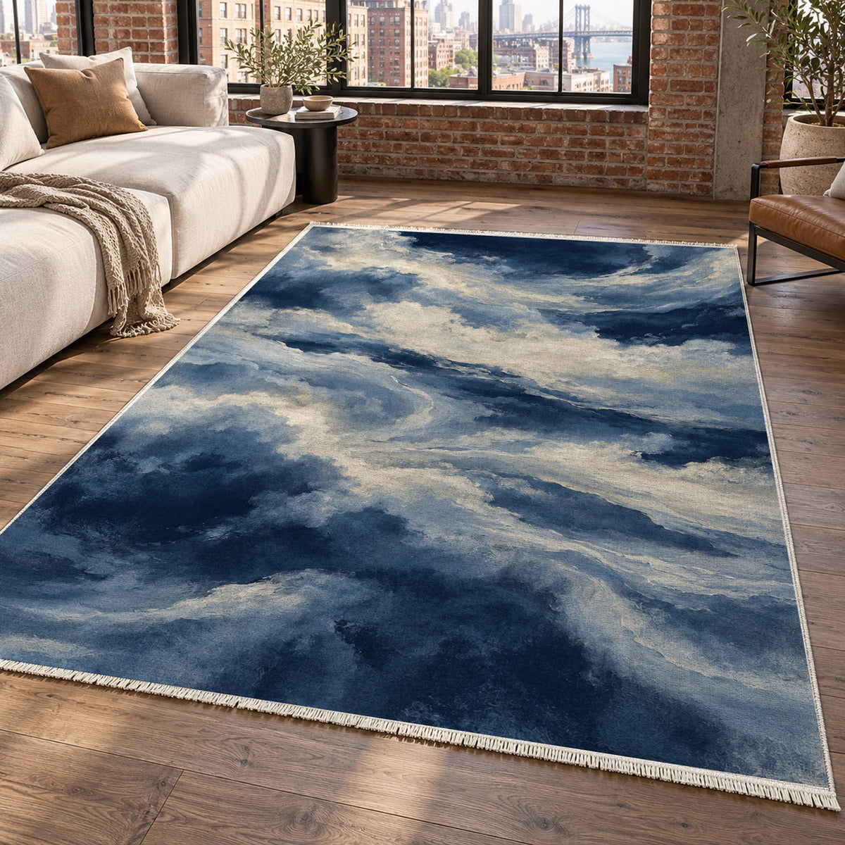 Cloud Atlas Indigo Abstract Washable Rug — new york living