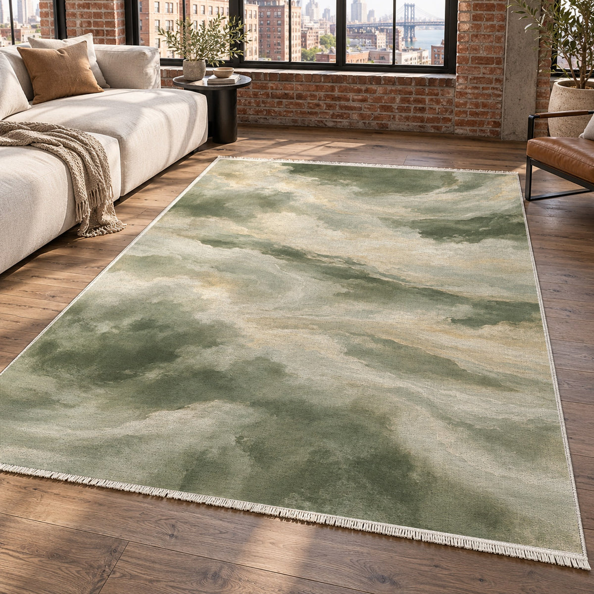 Cloud Atlas Sage Abstract Washable Rug — new york living