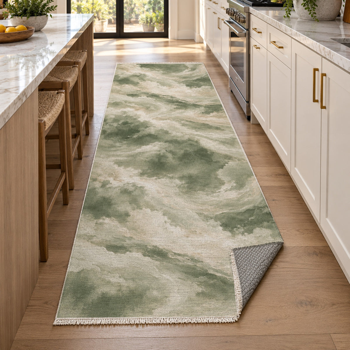 Cloud Atlas Sage Abstract Washable Rug — new york kitchen runner