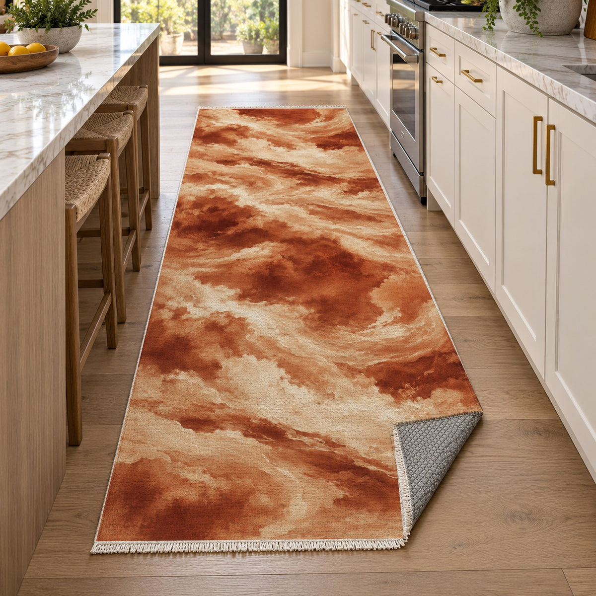 Cloud Atlas Terracotta Abstract Washable Rug — new york kitchen runner