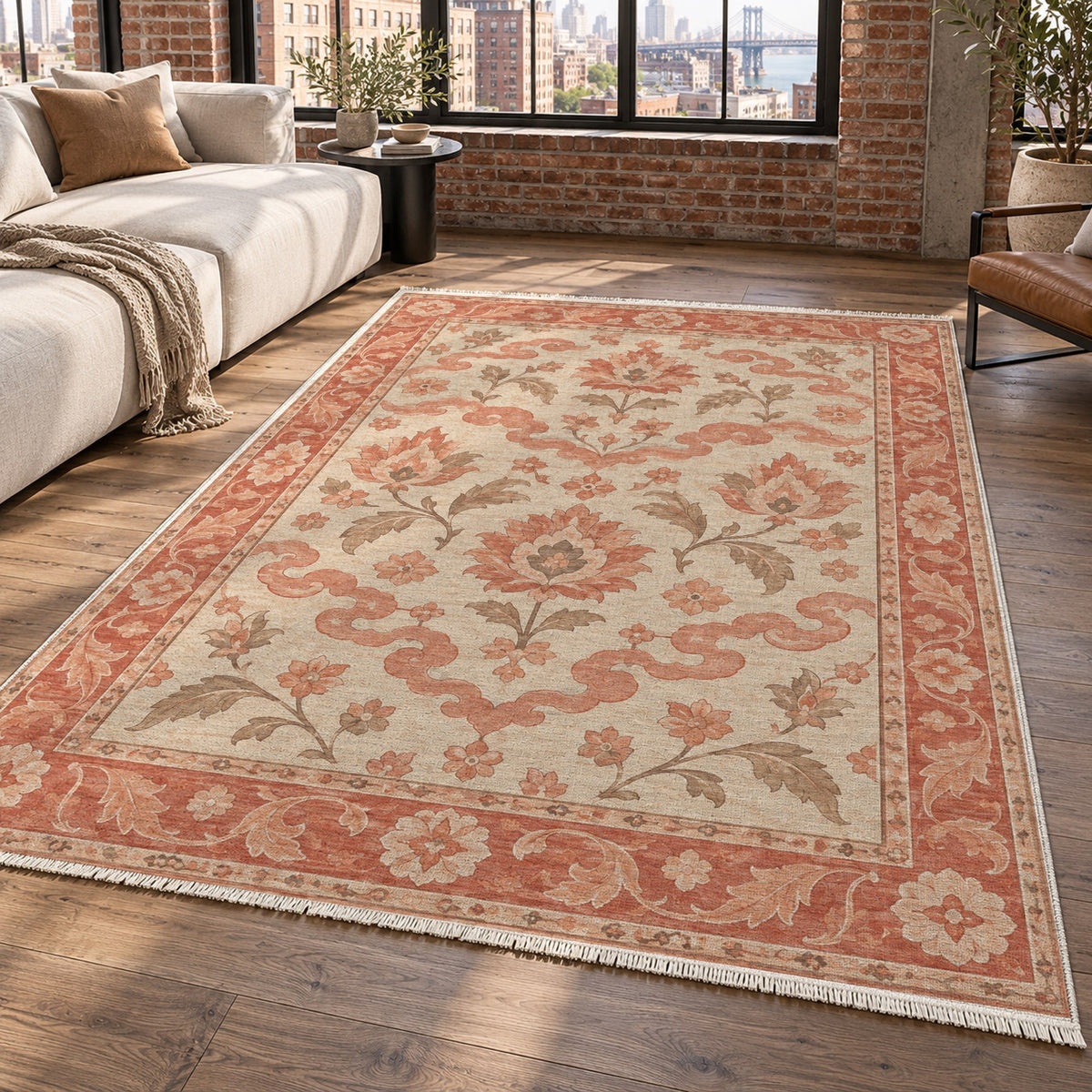 Cloudband Garden Coral Sand Classic Washable Rug — new york living