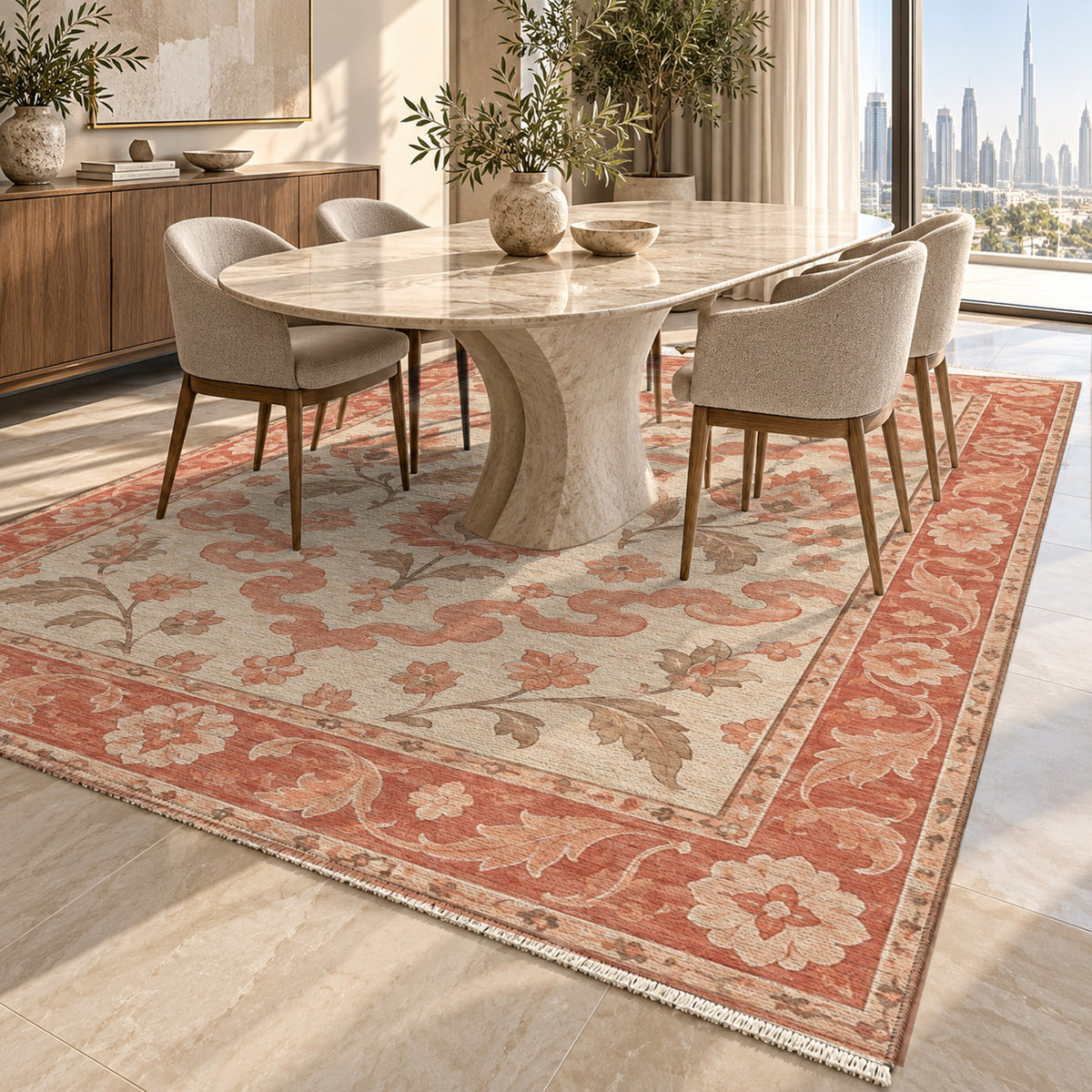 Cloudband Garden Coral Sand Classic Washable Rug — dubai dining