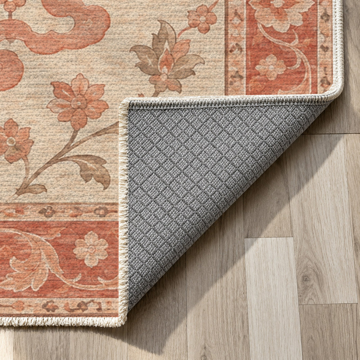 Cloudband Garden Coral Sand Classic Washable Rug — backing close up