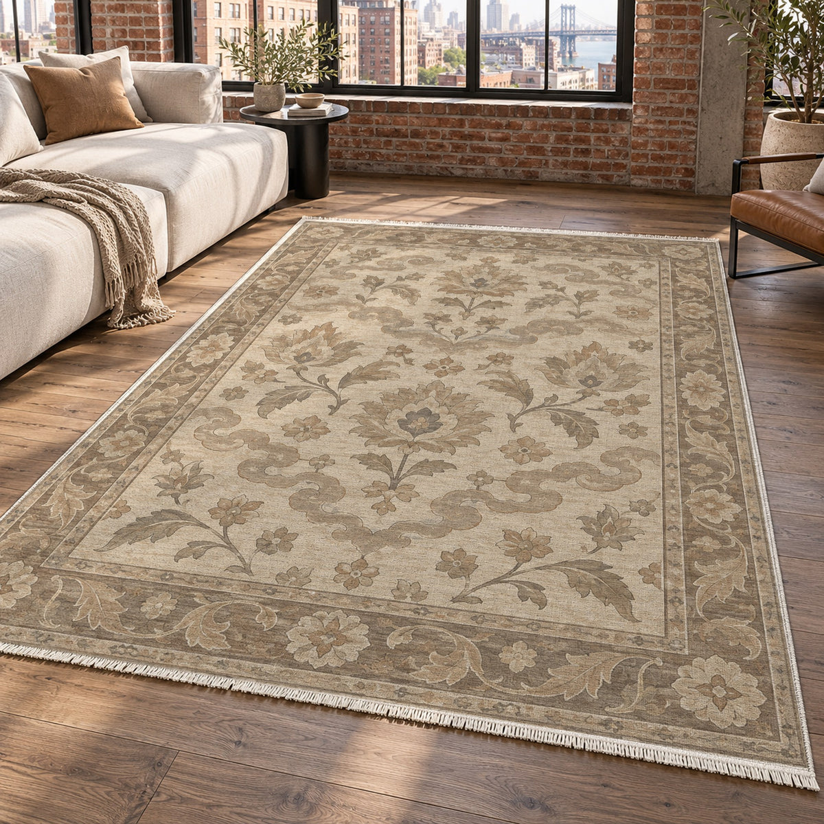 Cloudband Garden Ivory Taupe Classic Washable Rug — new york living