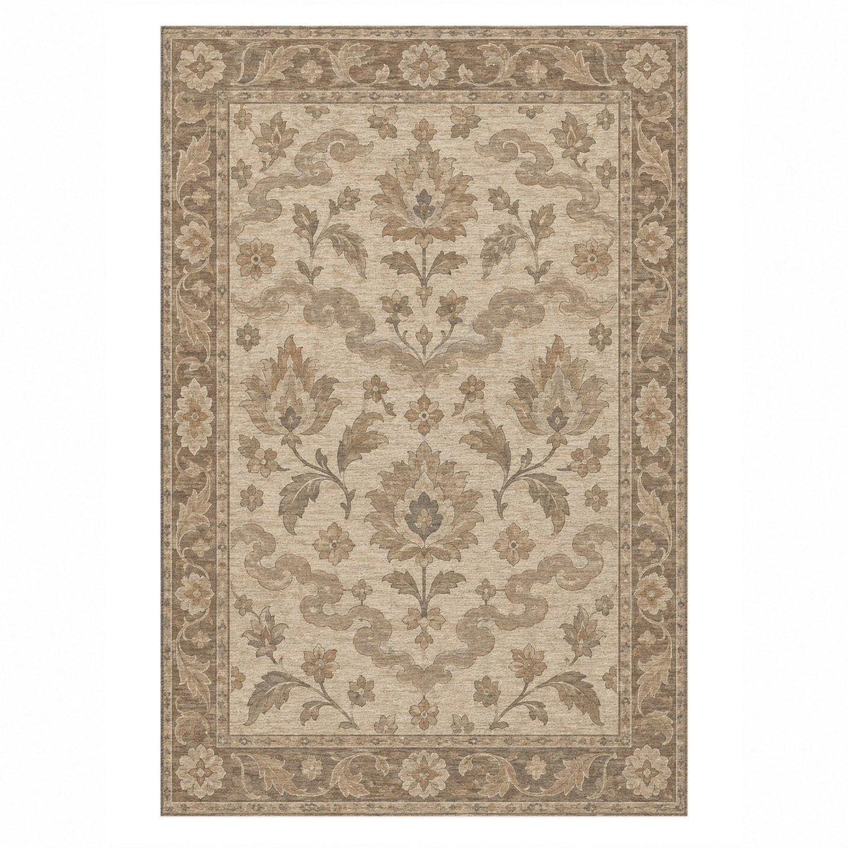 Cloudband Garden Ivory Taupe Classic Washable Rug — top view
