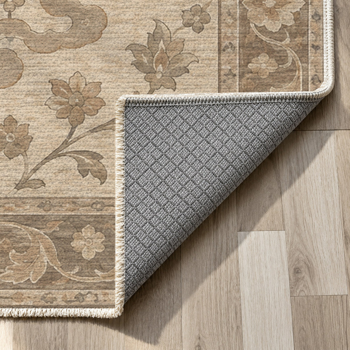 Cloudband Garden Ivory Taupe Classic Washable Rug — backing close up