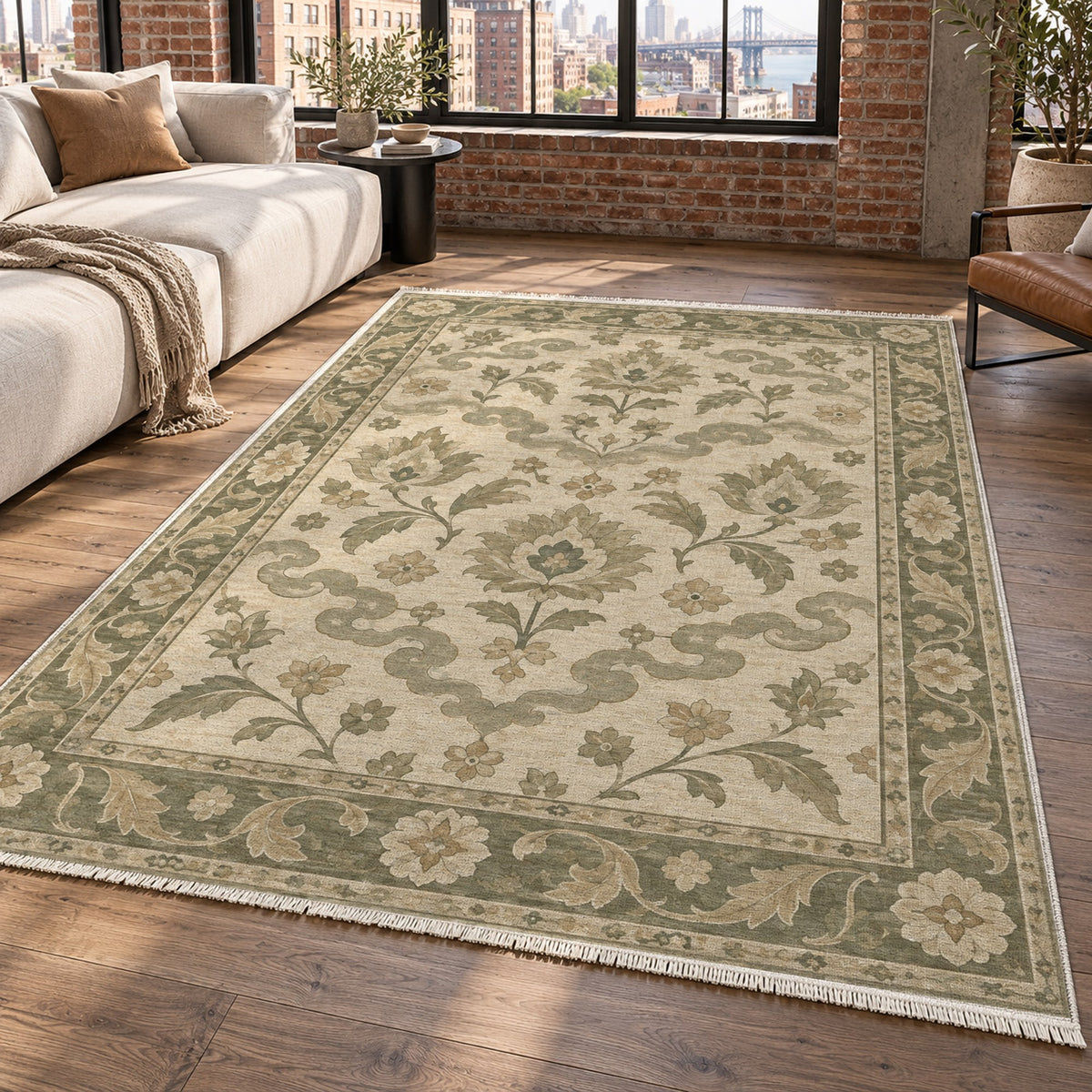Cloudband Garden Sage Cream Classic Washable Rug — new york living