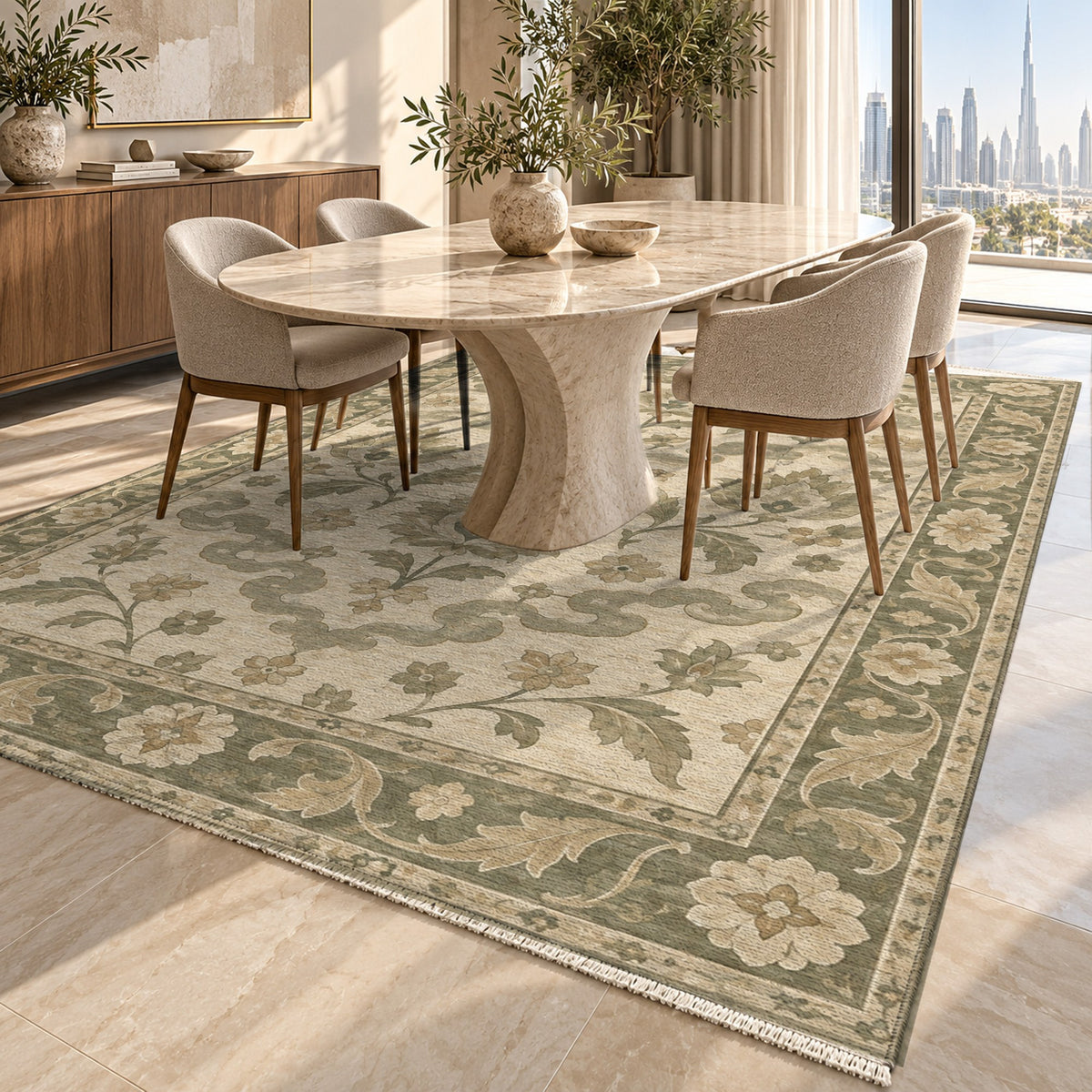 Cloudband Garden Sage Cream Classic Washable Rug — dubai dining