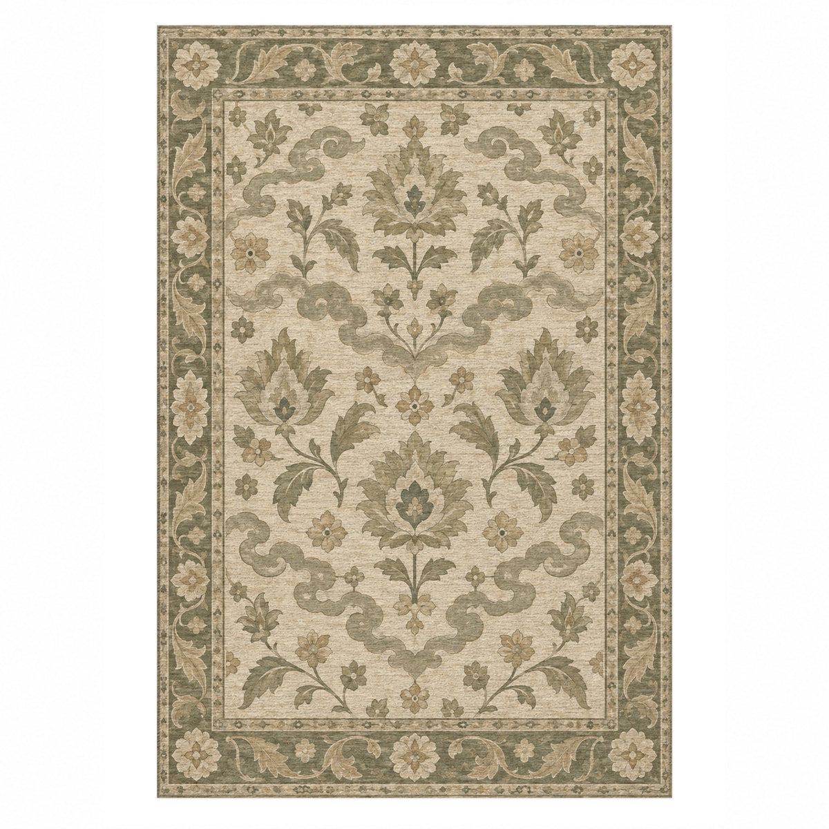 Cloudband Garden Sage Cream Classic Washable Rug — top view
