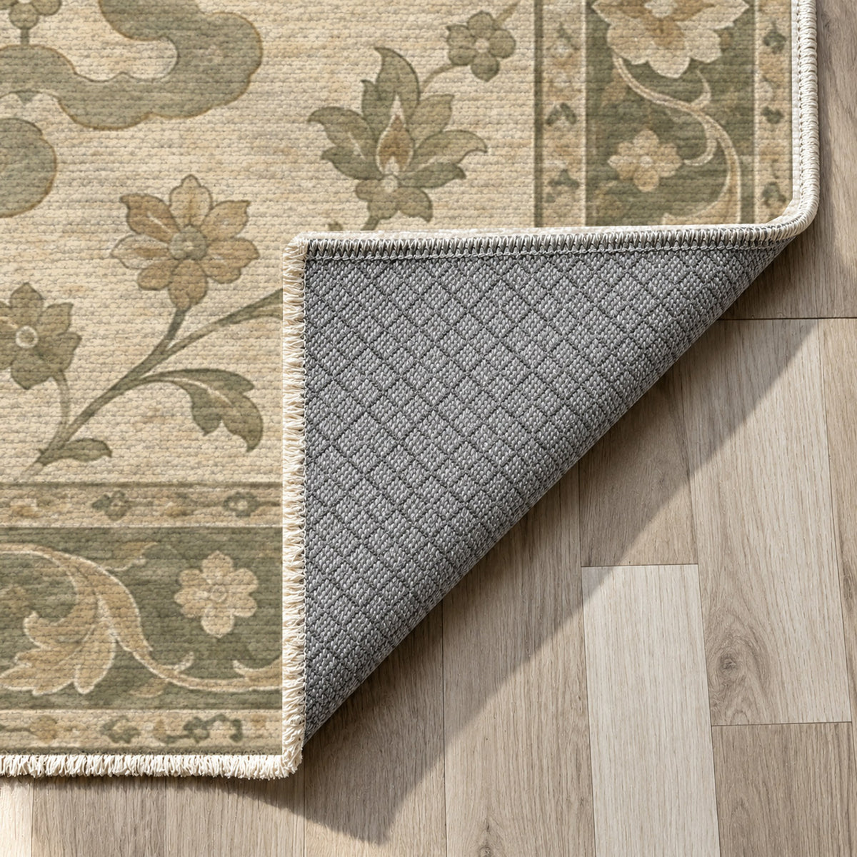 Cloudband Garden Sage Cream Classic Washable Rug — backing close up