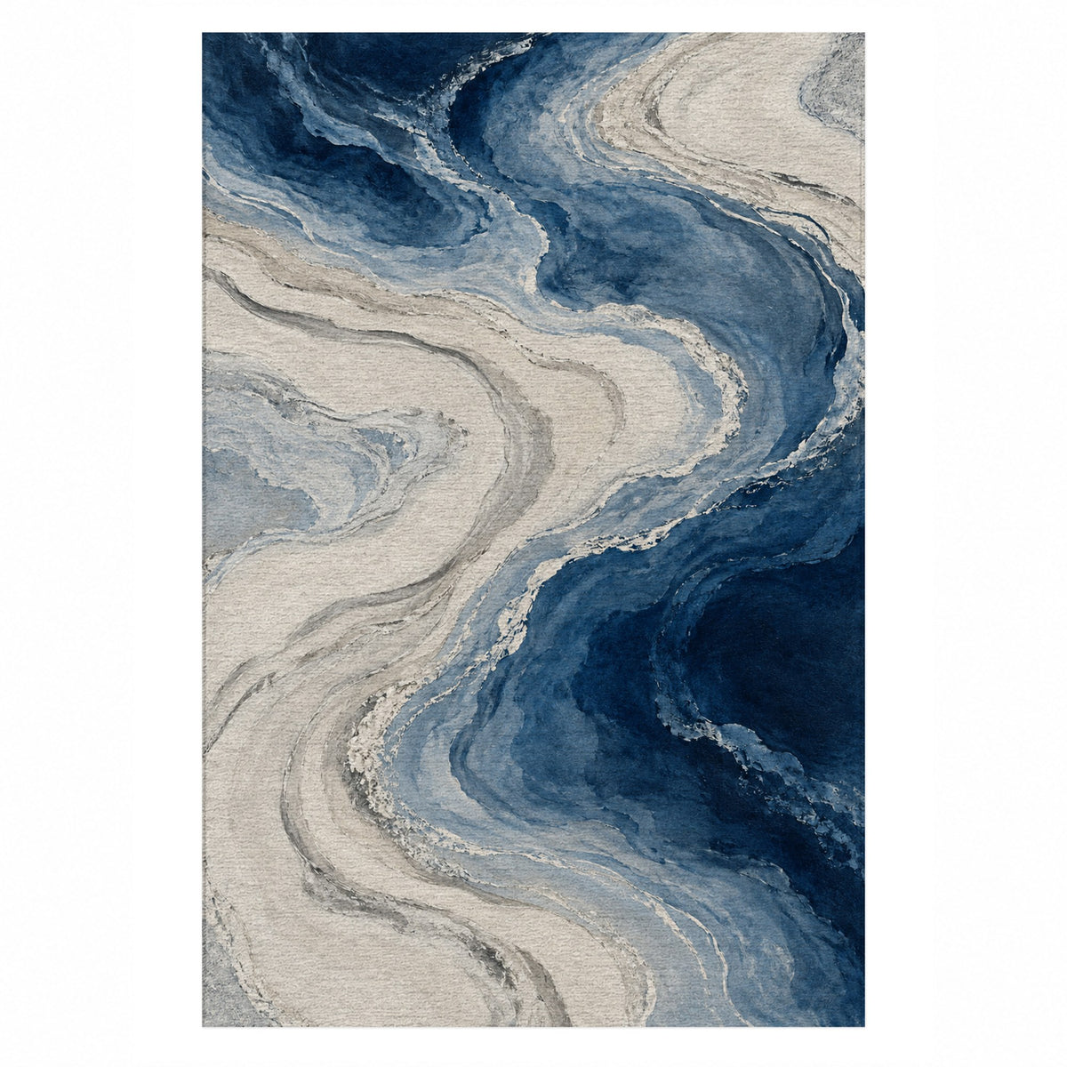 Coastal Contours Indigo Abstract Washable Rug — top view