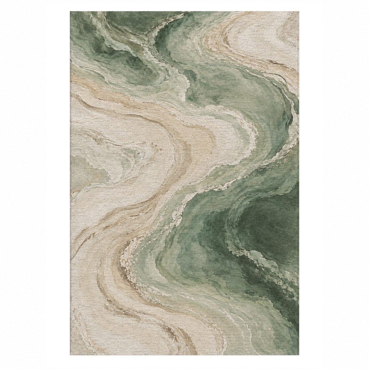 Coastal Contours Sage Abstract Washable Rug — top view