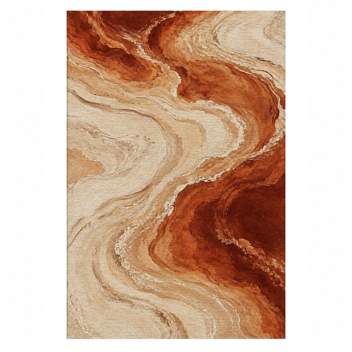 Coastal Contours Terracotta Abstract Washable Rug — top view