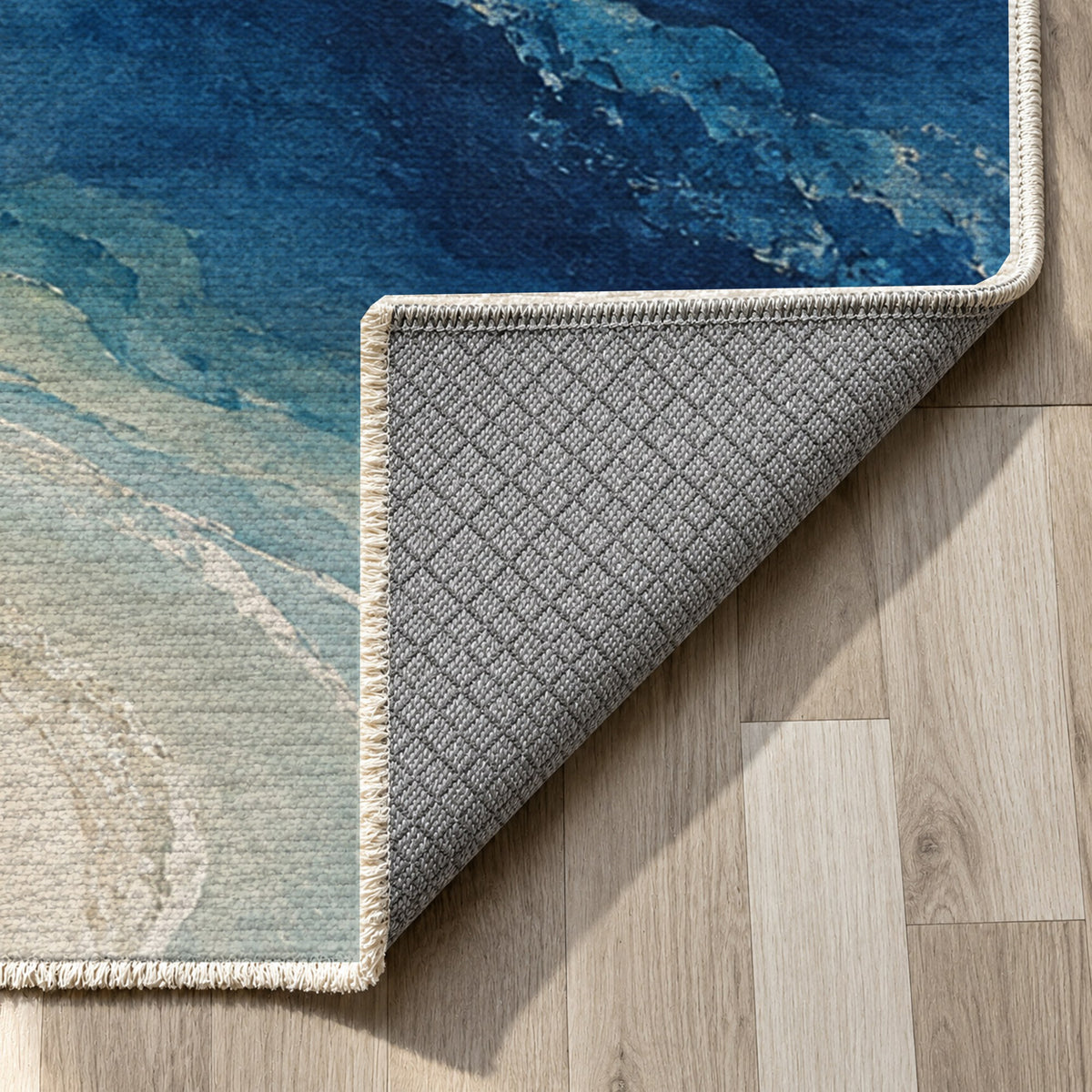 Coastal Contours Abstract Washable Rug — backing close up