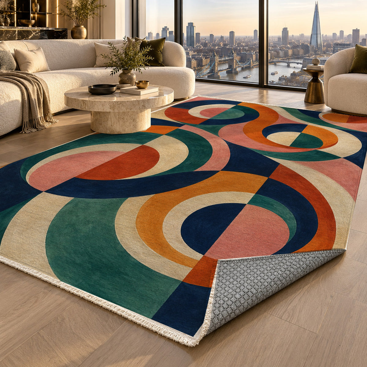 Colour Tides Abstract Washable Rug — london luxury living