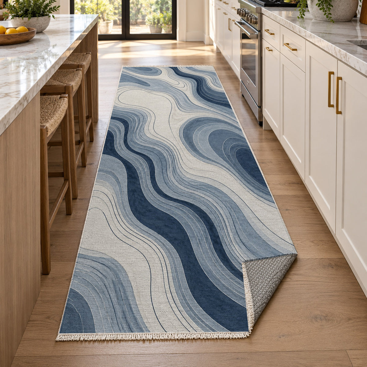 Contour Flow Blue Grey Modern Washable Rug — new york kitchen runner