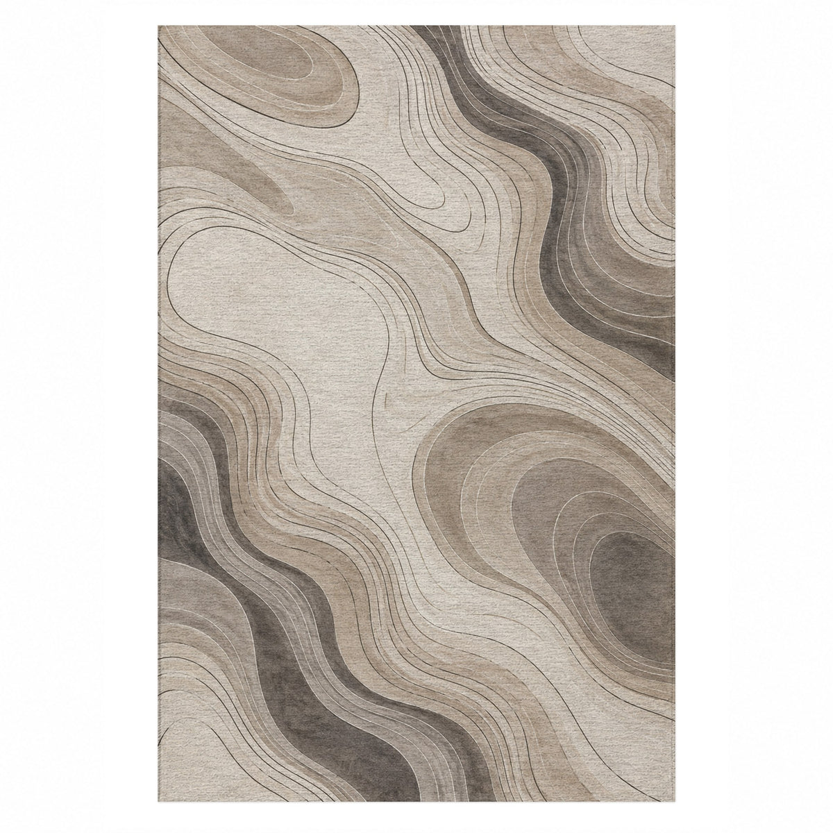 Contour Flow Ivory Taupe Modern Washable Rug — top view