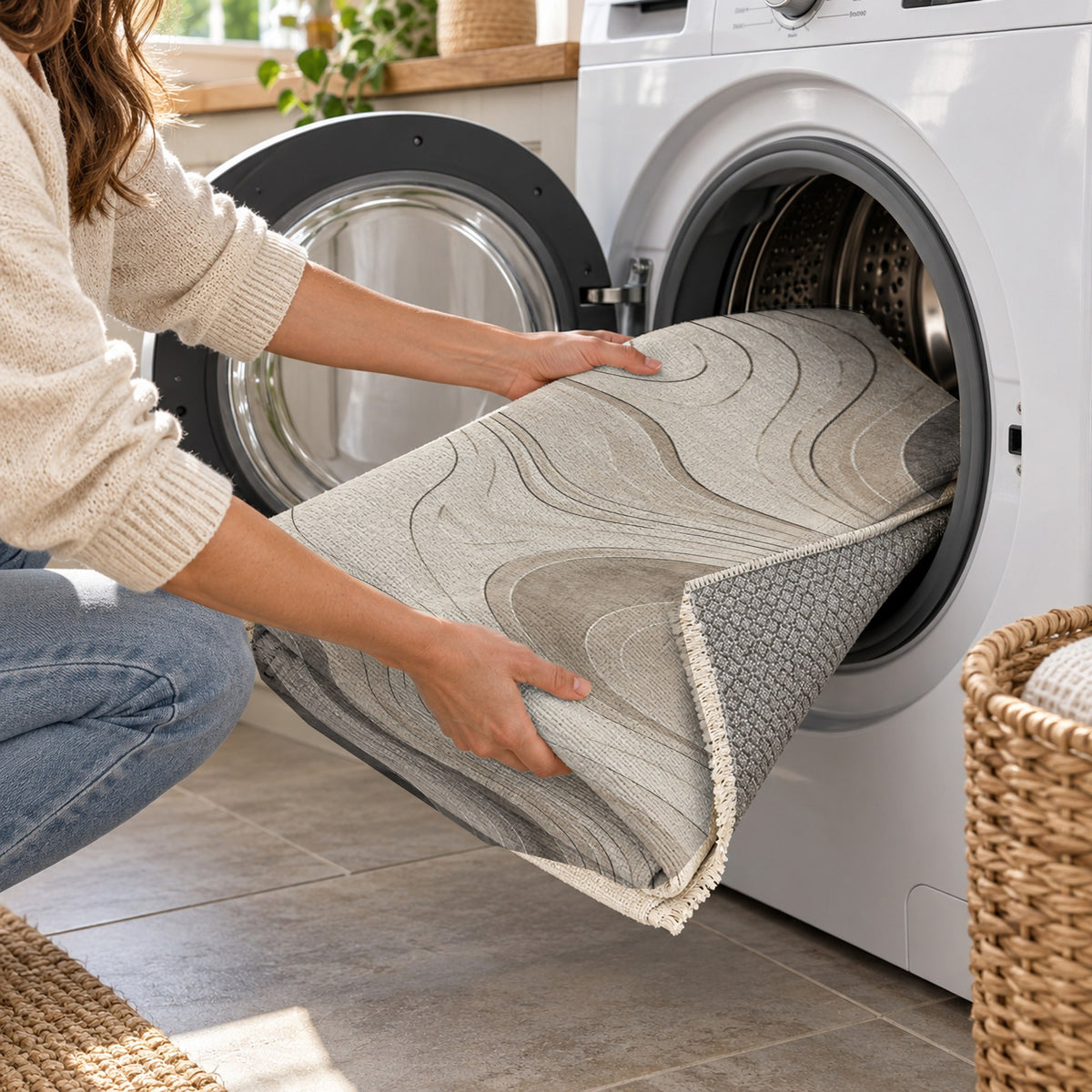 Contour Flow Ivory Taupe Modern Washable Rug — washing machine
