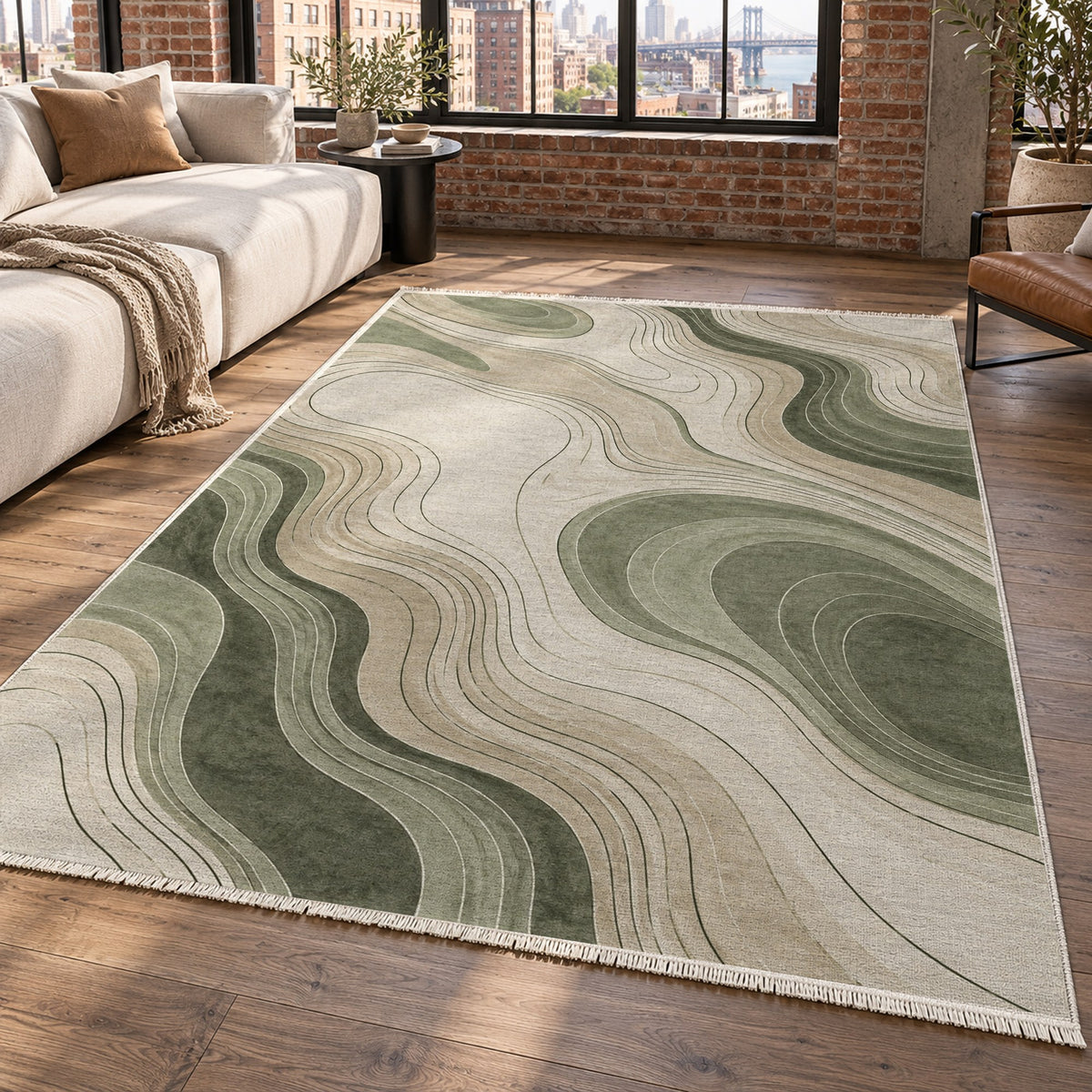 Contour Flow Sage Sand Modern Washable Rug — new york living