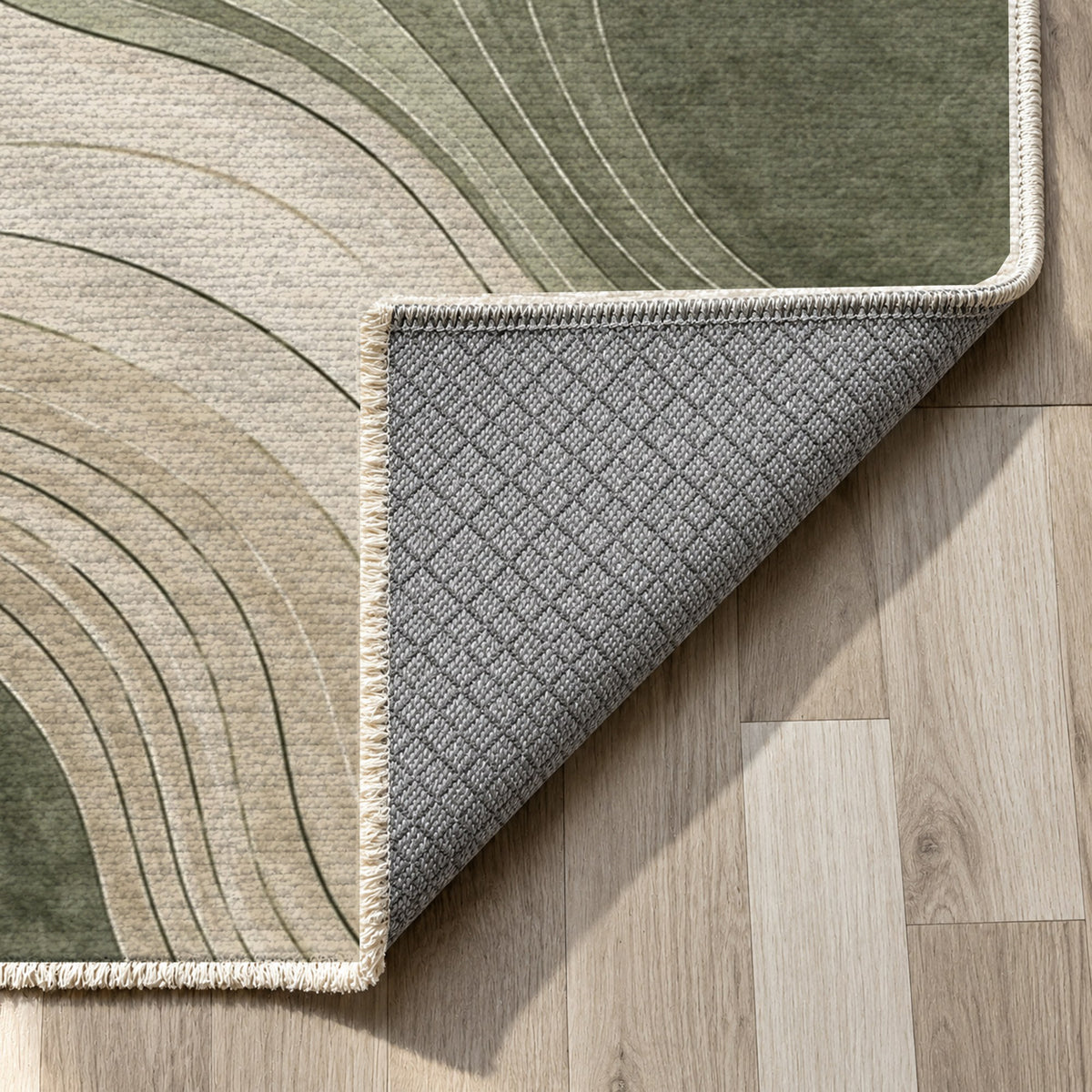 Contour Flow Sage Sand Modern Washable Rug — backing close up