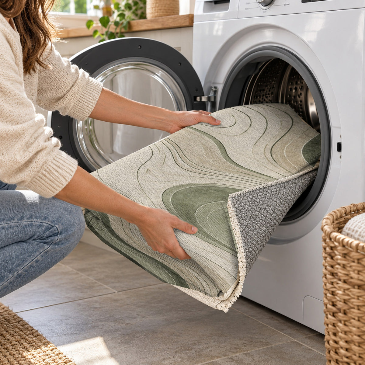 Contour Flow Sage Sand Modern Washable Rug — washing machine