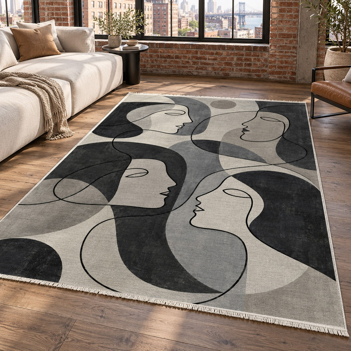 Conversation Charcoal Abstract Washable Rug — new york living