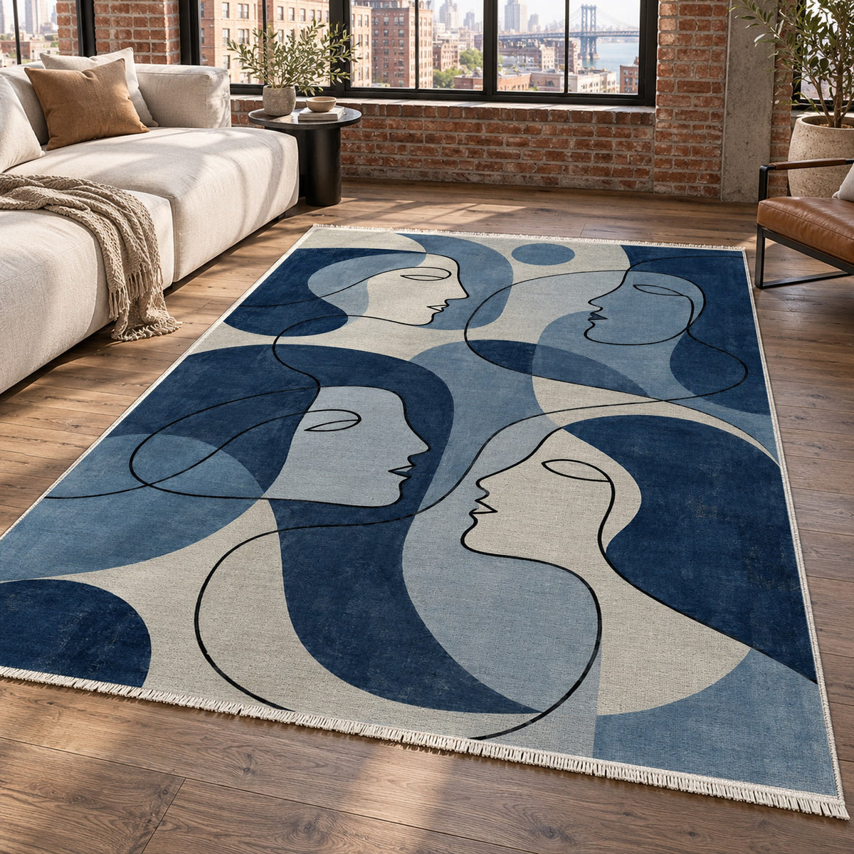 Conversation Indigo Abstract Washable Rug — new york living