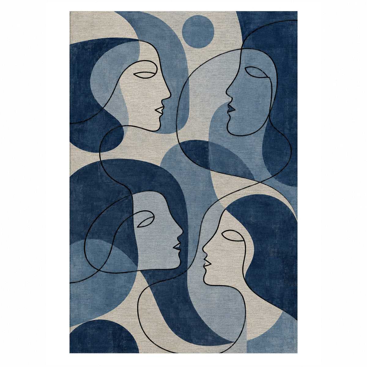 Conversation Indigo Abstract Washable Rug — top view