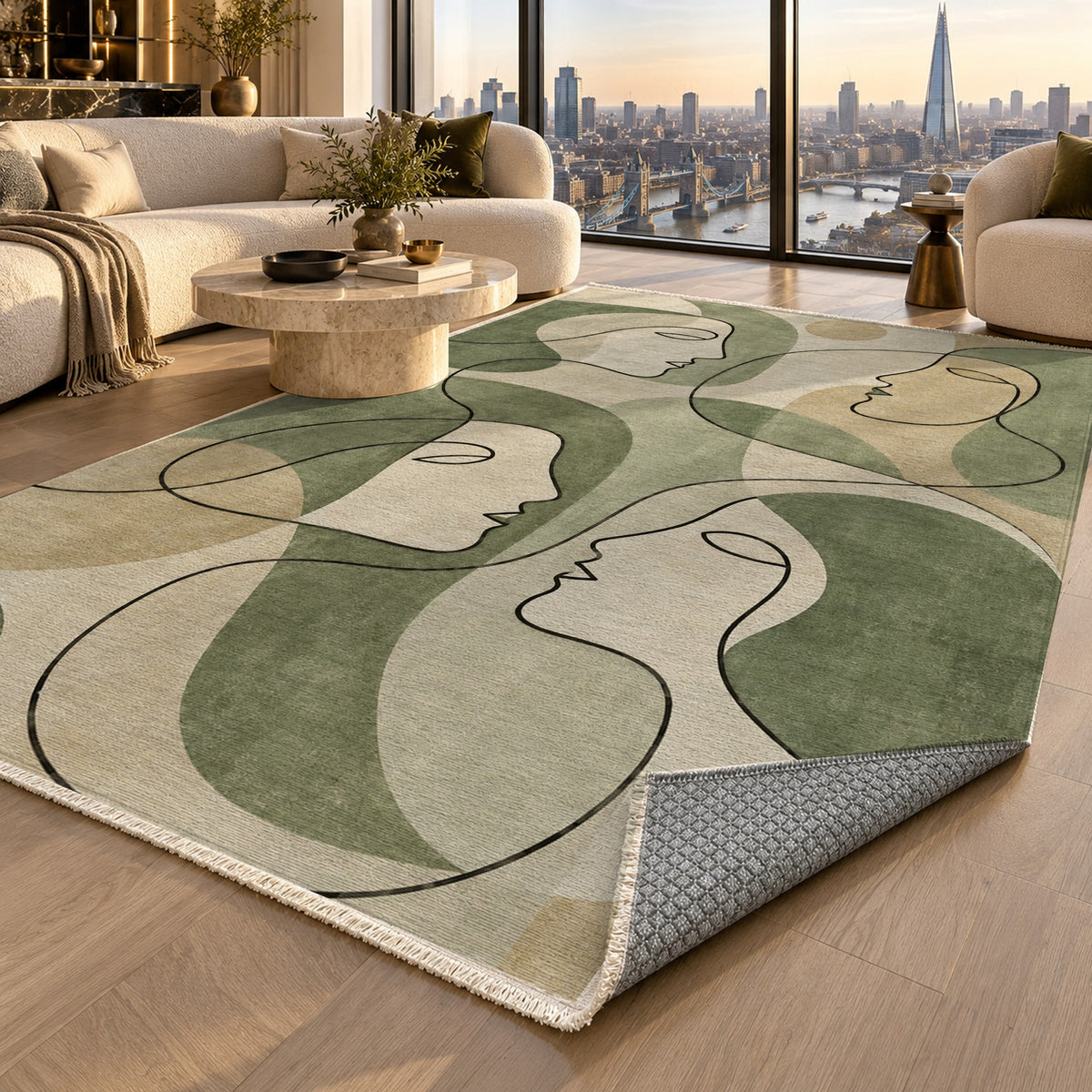 Conversation Sage Abstract Washable Rug — london luxury living