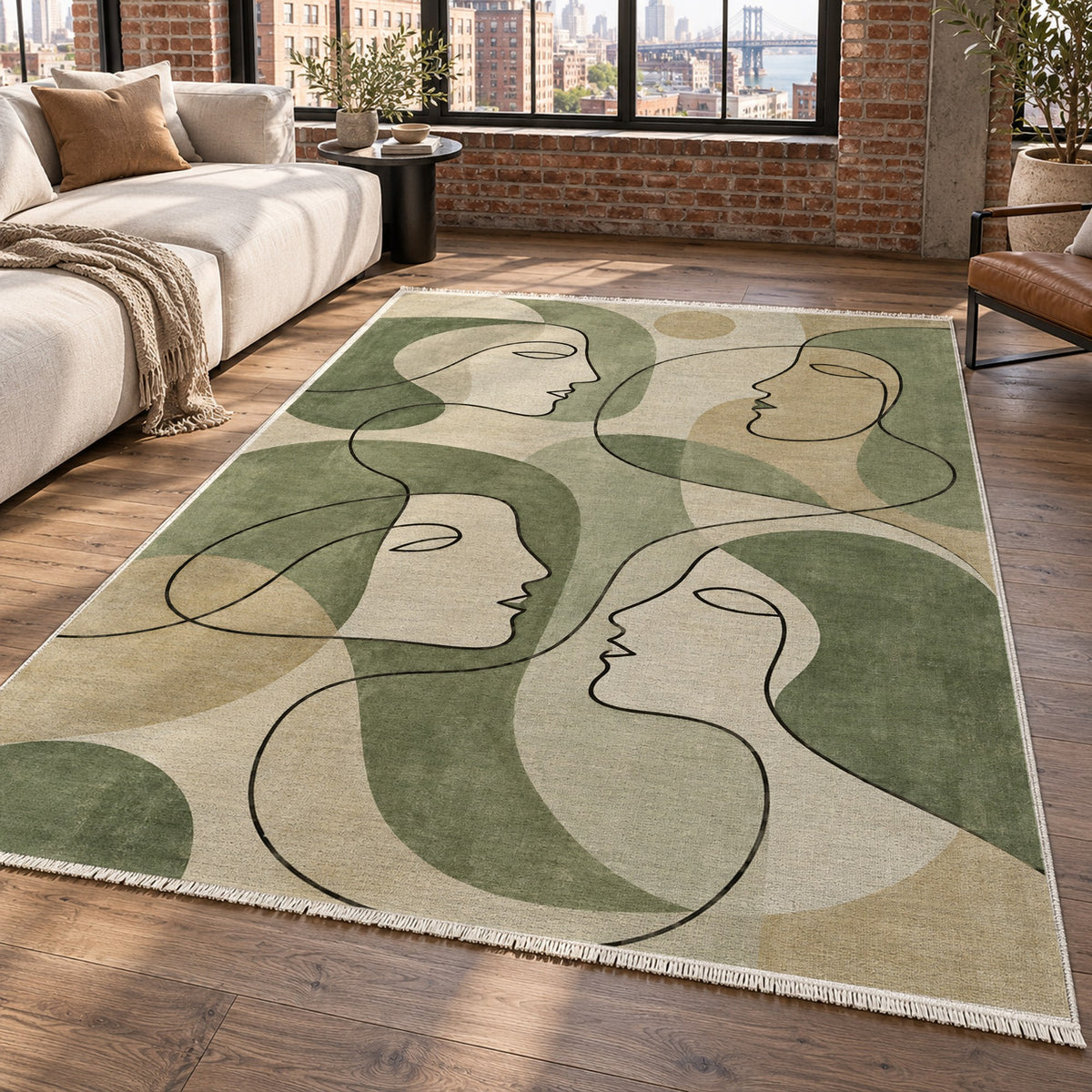 Conversation Sage Abstract Washable Rug — new york living