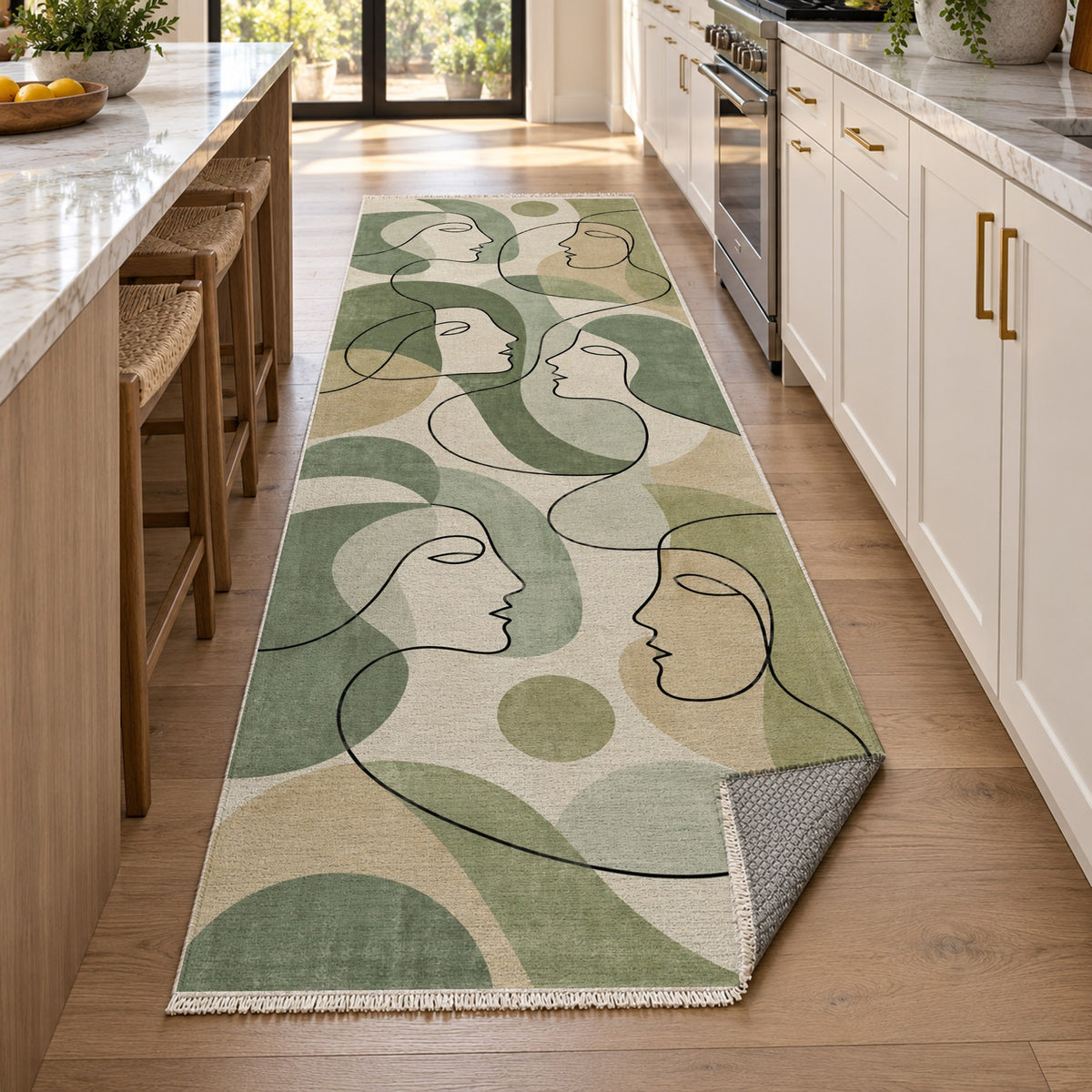 Conversation Sage Abstract Washable Rug — new york kitchen runner