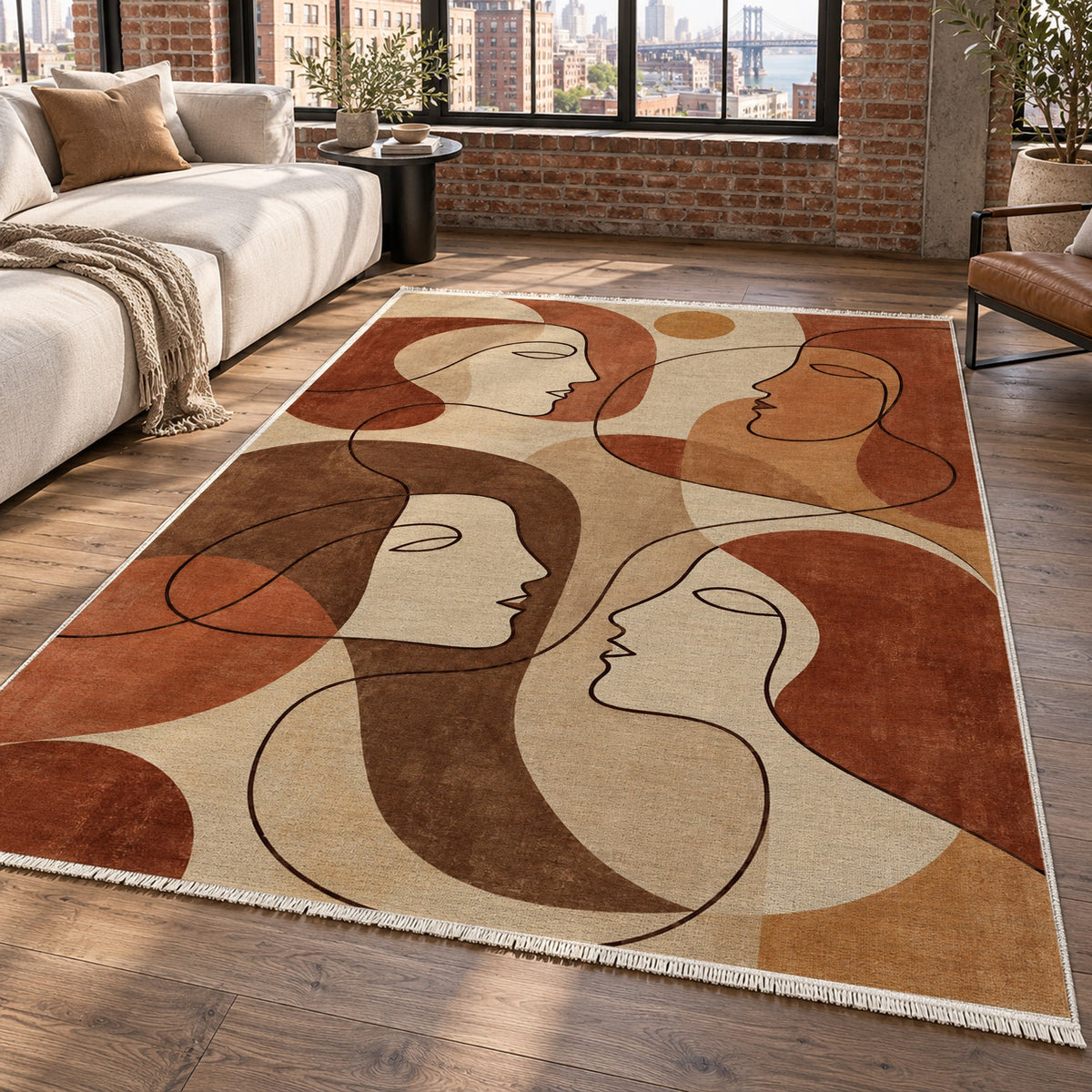 Conversation Terracotta Abstract Washable Rug — new york living