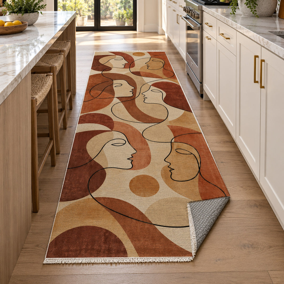 Conversation Terracotta Abstract Washable Rug — new york kitchen runner