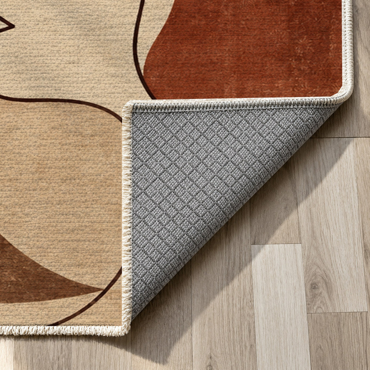 Conversation Terracotta Abstract Washable Rug — backing close up