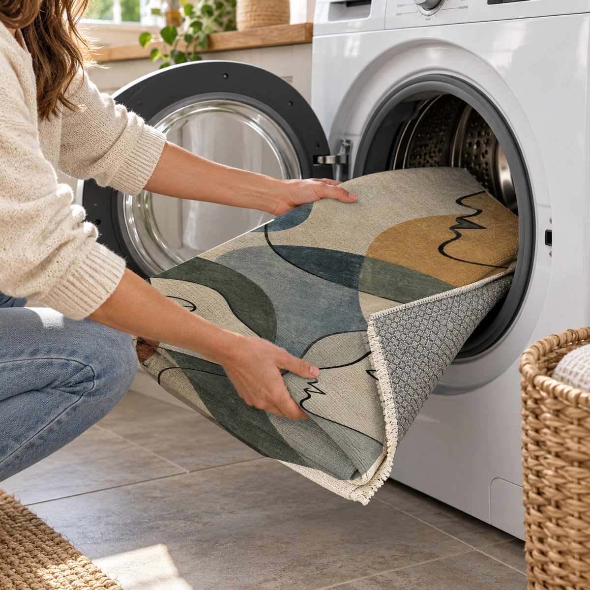 Conversation Abstract Washable Rug — washing machine