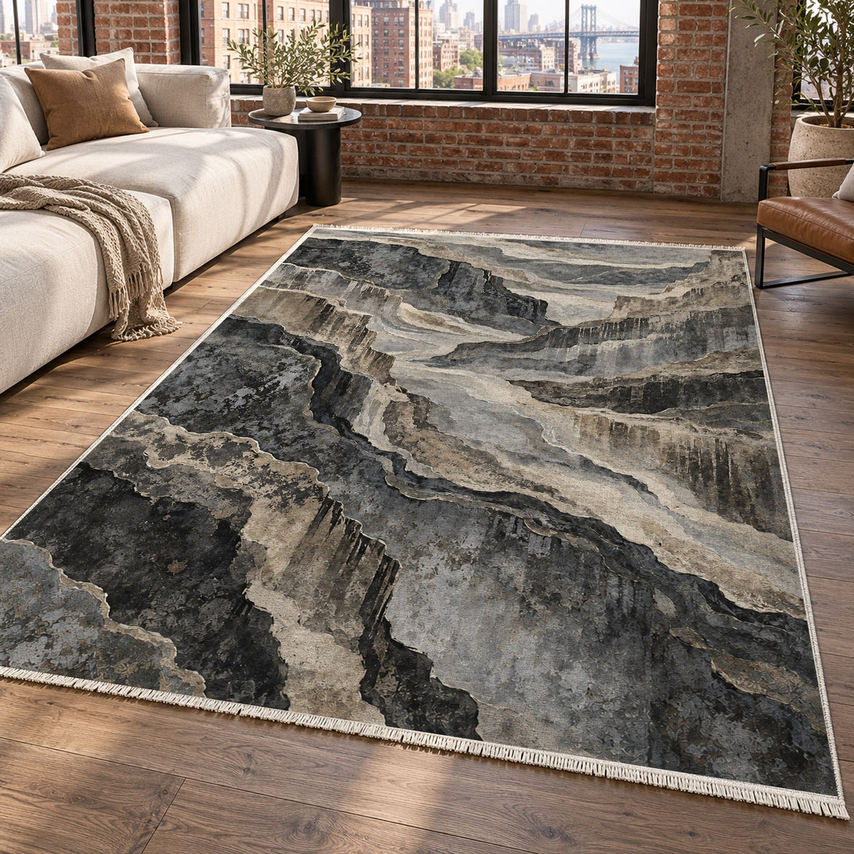 Copper Canyon Charcoal Abstract Washable Rug — new york living